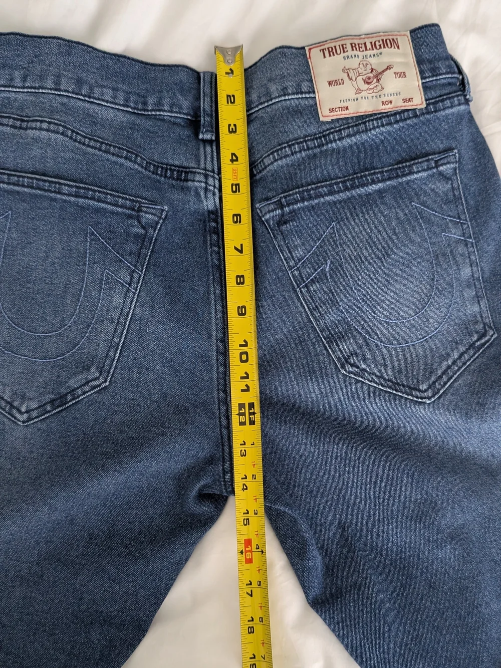 True Religion Ricky Relaxed Straight Denim Shorts Mens 32 Blue Stretch Raw Hem